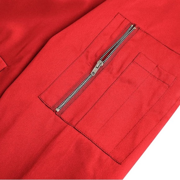 Red Bomber Jackets Lightweight Outerwear Full Zip Up Varsity Jacket - Picture 5 of 6